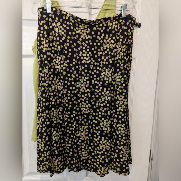 Talbots matching 2 piece set green sleeveless top/midi black polka dots shirt L - Picture 3 of 16